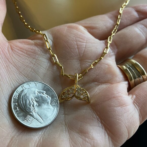 Real 18k Gold over Brass Paperclip ADJUSTABLE Chain + Whale Dolphin Tail - Picture 6 of 9